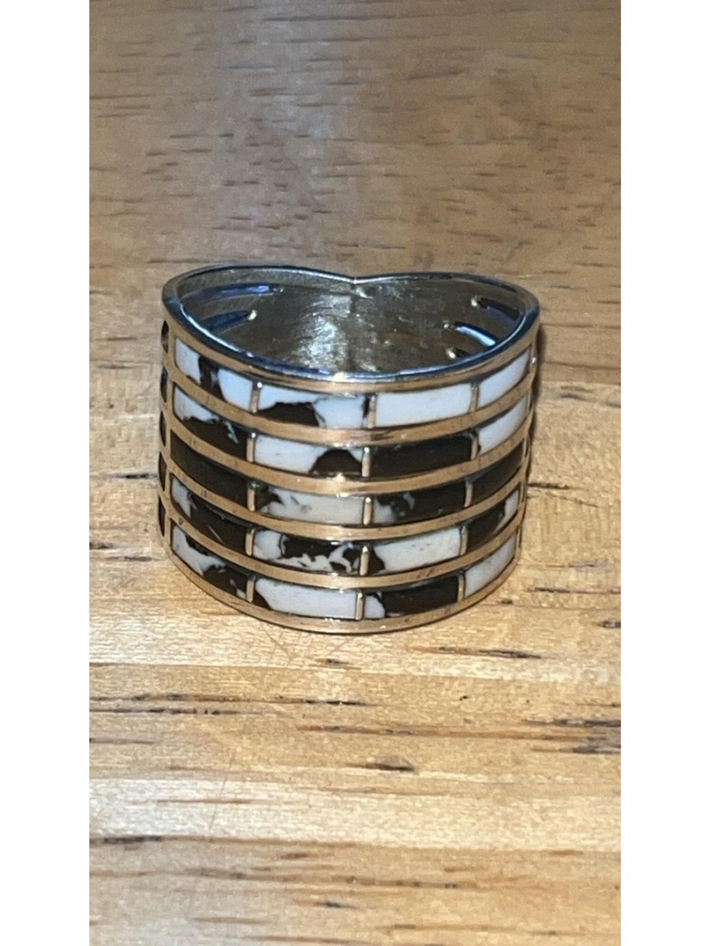 Navajo inlay white buffalo sterling silver inlay ring size 9 -Andrew Enrico